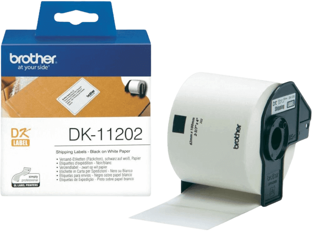 Brother DK11202 62 x 100 mm, 300 stk. Sort tekst / Hvid tape original (DK-11202)