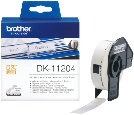 Brother DK11204 17 x 54 mm, 400 stk. Sort tekst / Hvid tape original (DK-11204)