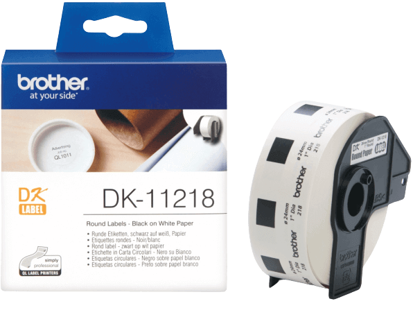 Brother DK11218 Ø24 mm, 1.000 stk. Sort tekst / Hvid tape original (DK-11218)