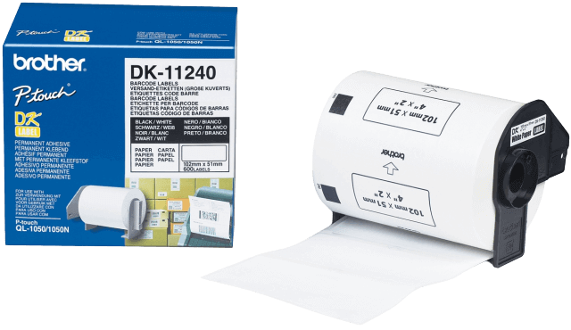 Brother DK11240 51 x 102 mm, 600 stk. Sort tekst / Hvid tape original (DK-11240)