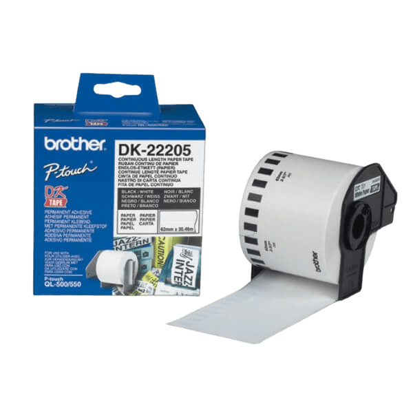 Brother DK22205 hvid original 62mm x 30,48m