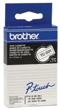 Brother TC201 12 mm x 7,7 m Sort tekst / Hvid tape original (TC-201)