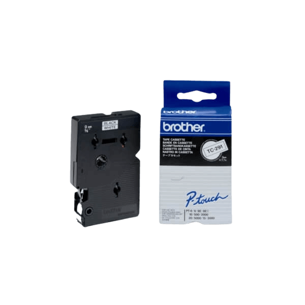 Brother TC291 9 mm x 7,7 m Sort tekst / Hvid tape original (TC-291)