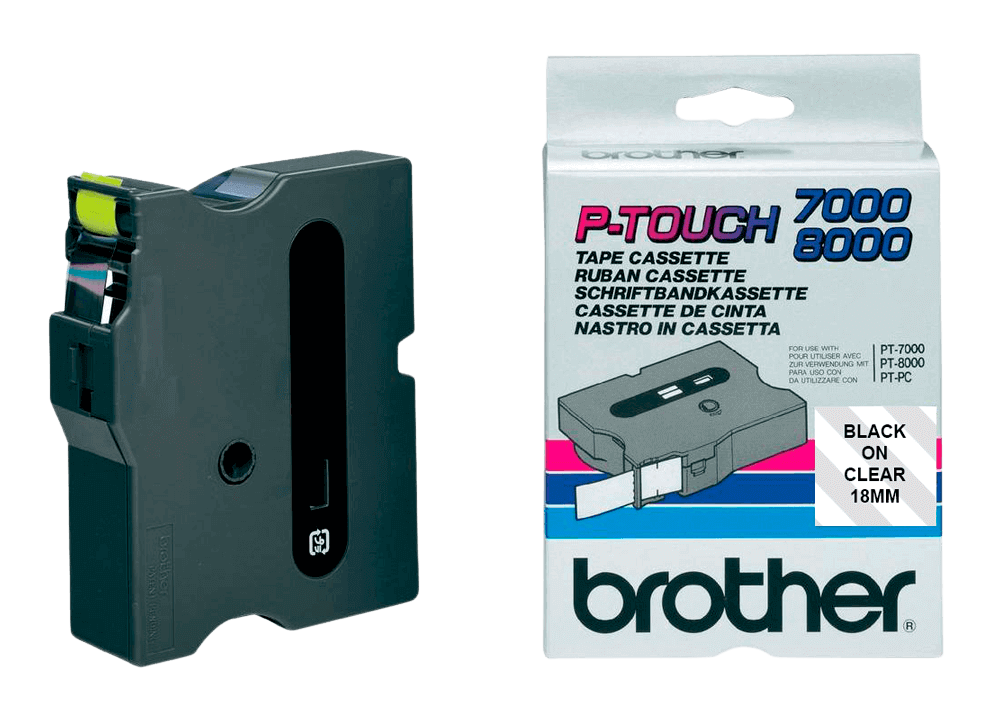 Brother TX141 18 mm x 15 m Sort tekst / Klar tape original (TX-141)