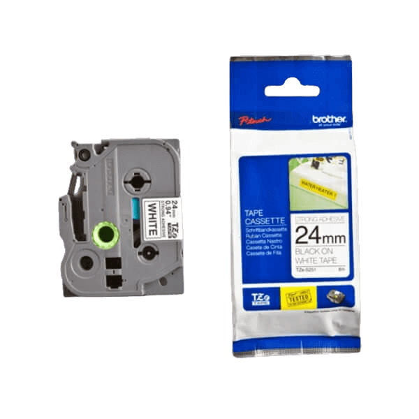 Brother TZe-S251 24 mm x 8 m Sort tekst / Hvid tape original