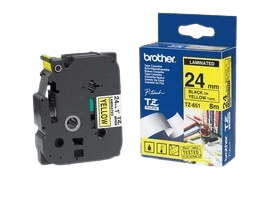 Brother TZe651 24 mm x 8 m Sort tekst / Gul tape original (TZ651)