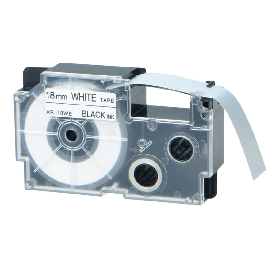 Casio XR-18WE 1 18 mm x 8 m Sort tekst / Hvid tape kompatibel