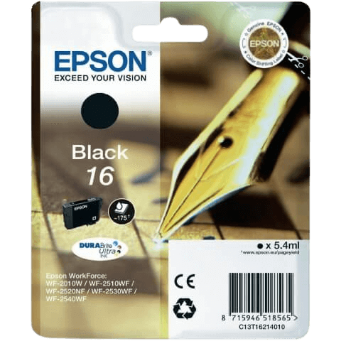 Epson 16 sort original blækpatron 5,4 ml. (C13T16214012)
