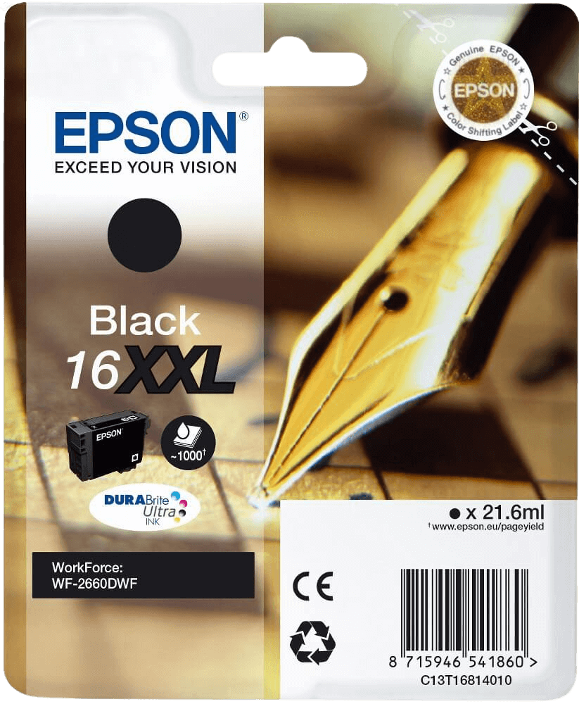 Epson 16 XXL sort original blækpatron 21,6 ml. (C13T16814012)