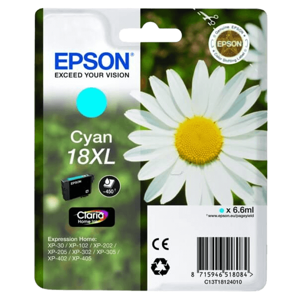 Epson 18 XL cyan original blækpatron 6,6 ml. (C13T18124012)