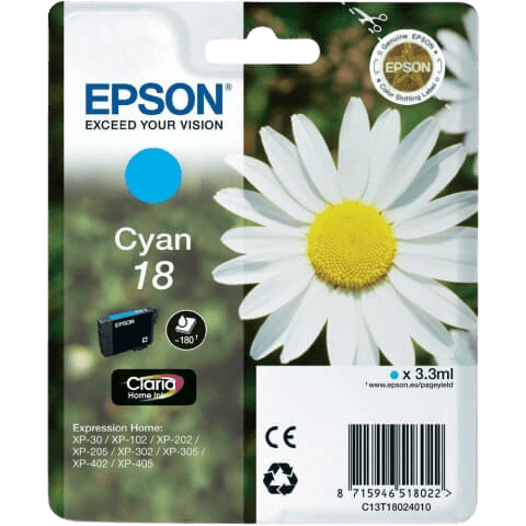 Epson 18 cyan original blækpatron 3,3 ml. (C13T18024012)