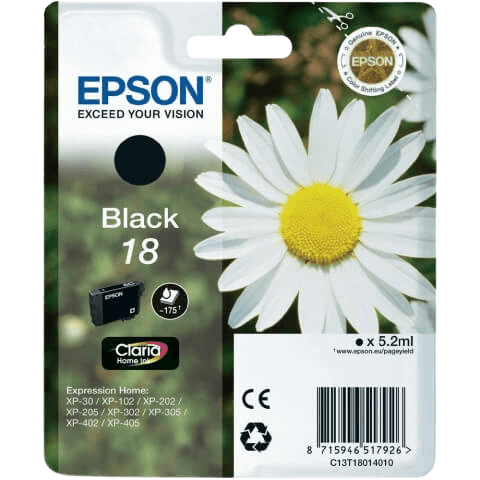 Epson 18 sort original blækpatron 5,2 ml. (C13T18014012)