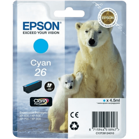 Epson 26 cyan original blækpatron 4,5 ml. (C13T26124012)