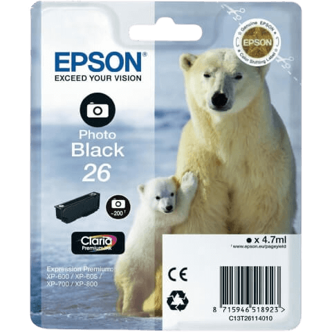 Epson 26 foto sort original blækpatron 4,7 ml. (C13T26114012)