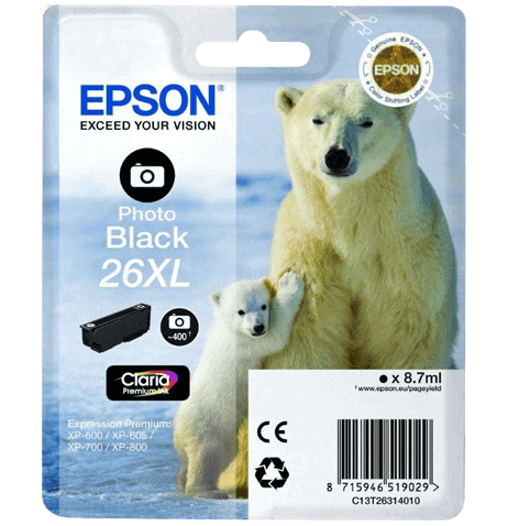 Epson 26 XL foto sort original blækpatron 8,7 ml. (C13T26314012)