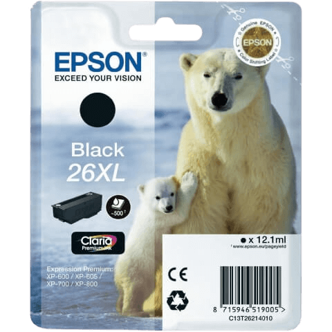 Epson 26 XL sort original blækpatron 12,2 ml. (C13T26214012)