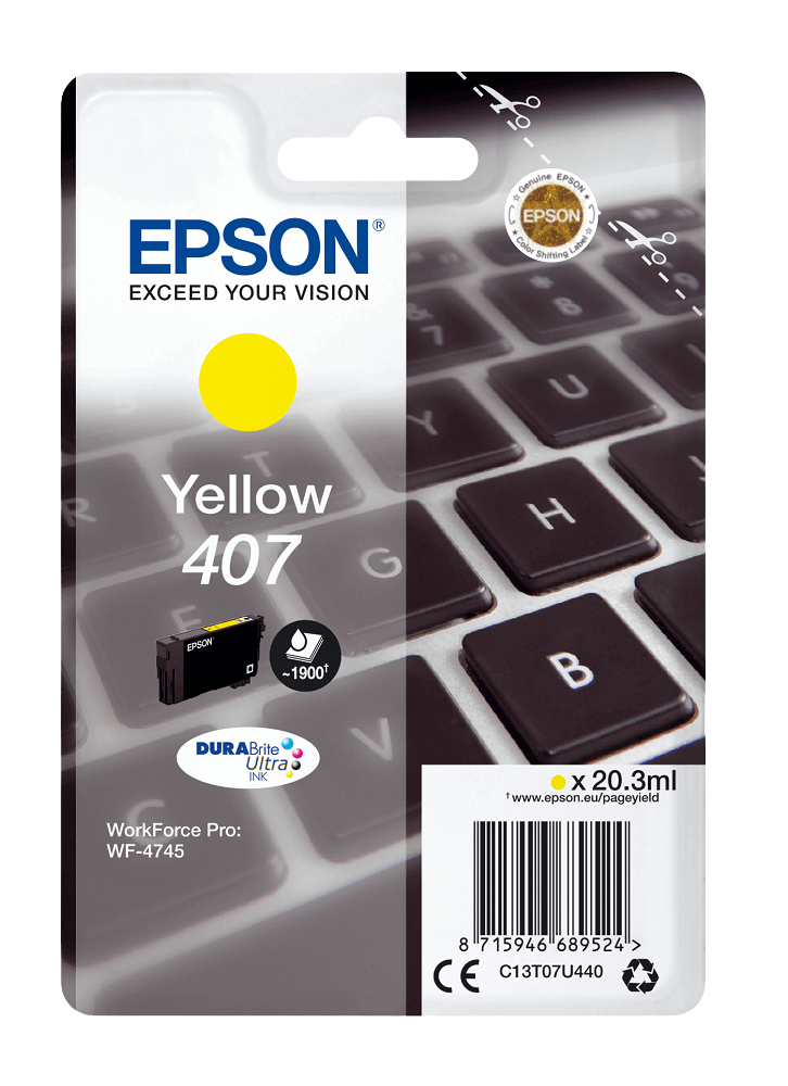 Epson 407 gul original blækpatron 20,3 ml. (C13T07U440)