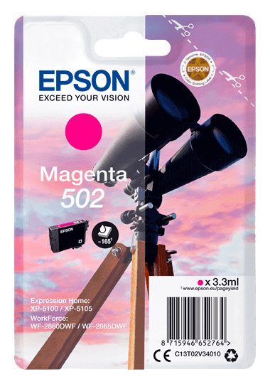 Epson 502M magenta original blækpatron 3,3 ml. (C13T02V34010)