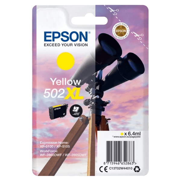 Epson 502XLY gul original blækpatron 470 sider (C13T02W44010)