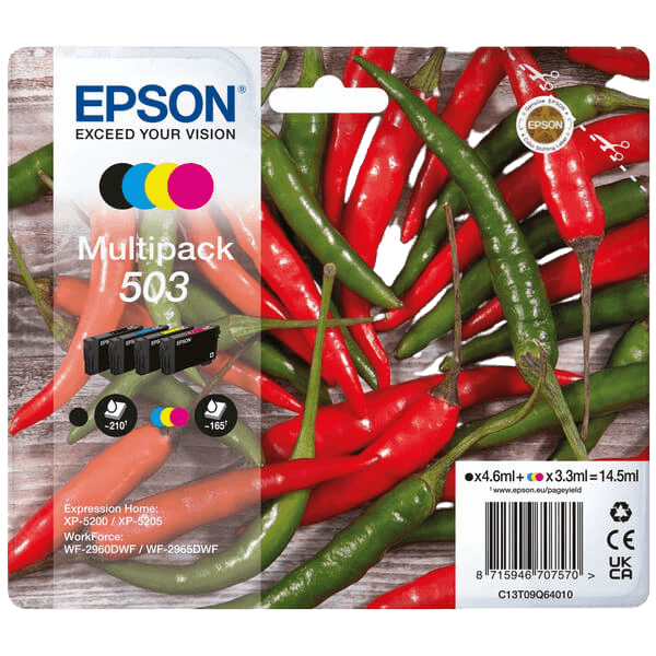 Epson 503 CMYK original multipack 4,6 + 3x 3,3 ml. (C13T09Q64010)
