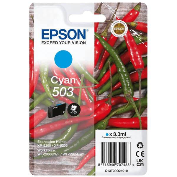 Epson 503C cyan original blækpatron 3,3 ml. (C13T09Q24010)