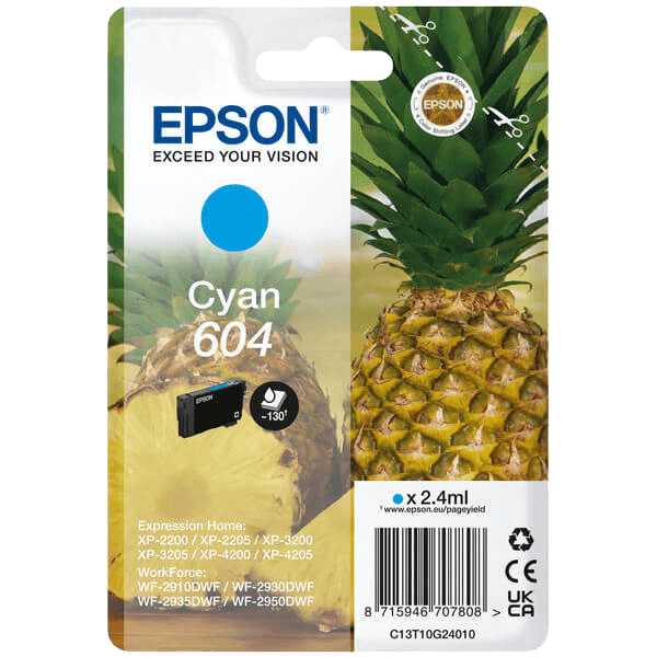 Epson 604 cyan original blækpatron 2,4 ml. (C13T10G24010)