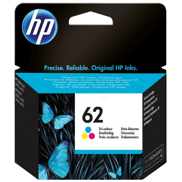HP 62 3 farver i én original blækpatron 165 sider (C2P06AE)