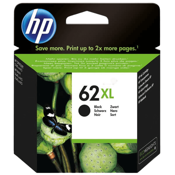 HP 62XL sort original blækpatron 600 sider (C2P05AE)