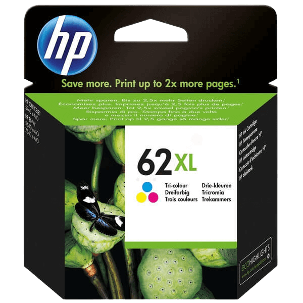 HP 62XL 3 farver i én original blækpatron 415 sider (C2P07AE)