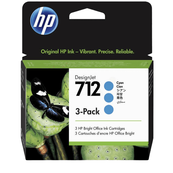 HP 712 Triple pack cyan original blækpatron 3 x 29 ml. (3ED77A)