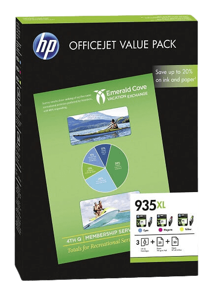 HP 935XL + Papir CMYK original multipack 2475 sider (F6U78AE)